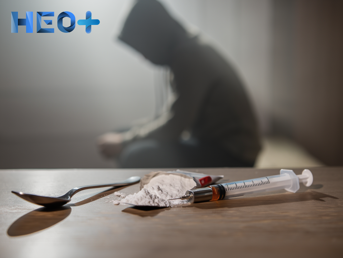 шприц ложка и порошок на столе